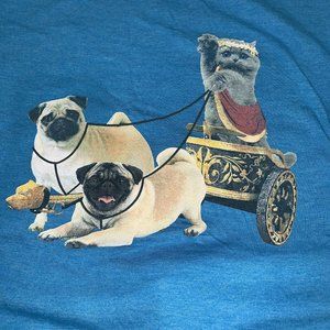 Caesars Palace Novelty T-shirt Cat Pug Dogs Chariot Teal Blue Large
